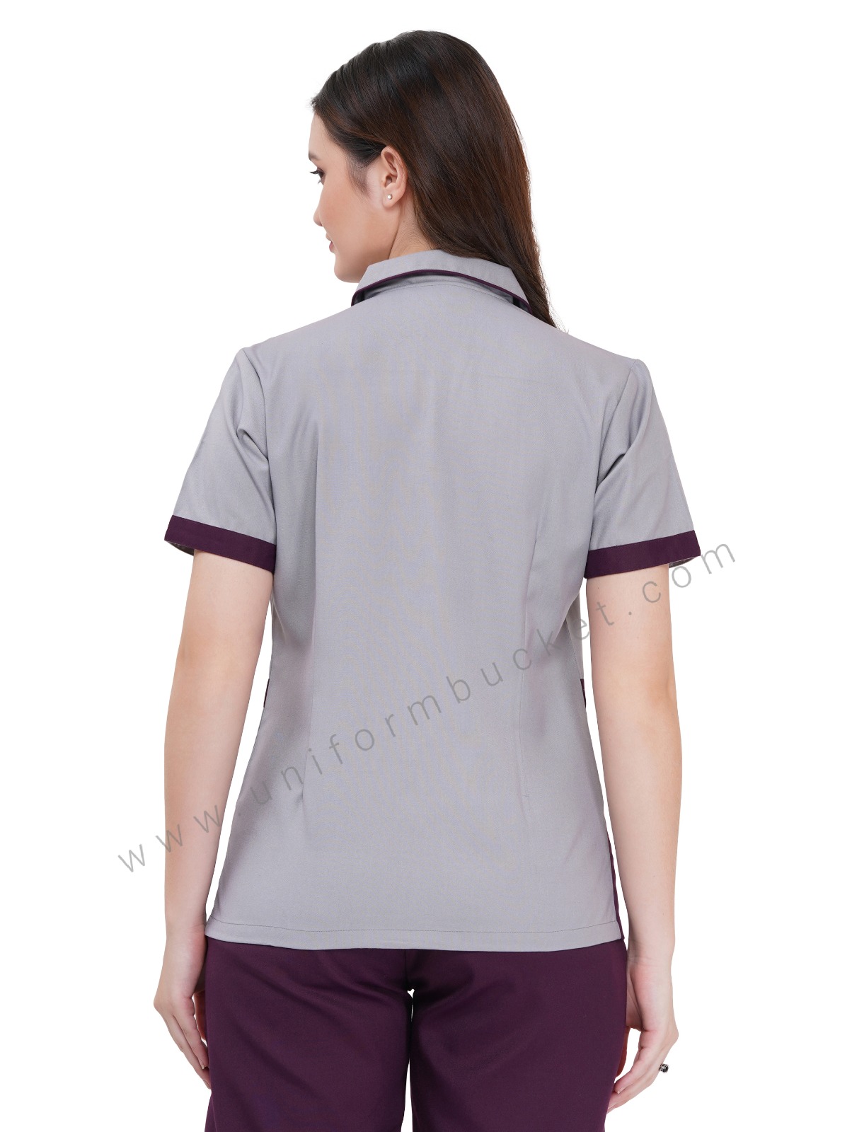 LIGHT GREY WITH MAGENTA TRIM FEMALE DESIGNER TOP  thumbnail 5